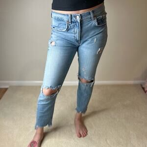 Zara Blue Ankle Cropped Distressed Jeans